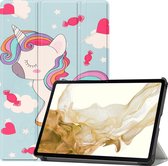 Hoes Geschikt voor Samsung Galaxy Tab S8 Hoes Luxe Hoesje Book Case - Hoesje Geschikt voor Samsung Tab S8 Hoes Cover - Eenhoorn