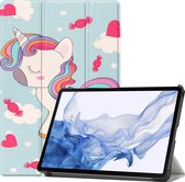 Hoes Geschikt voor Samsung Galaxy Tab S8 Hoes Book Case Hoesje Trifold Cover - Hoesje Geschikt voor Samsung Tab S8 Hoesje Bookcase - Eenhoorn