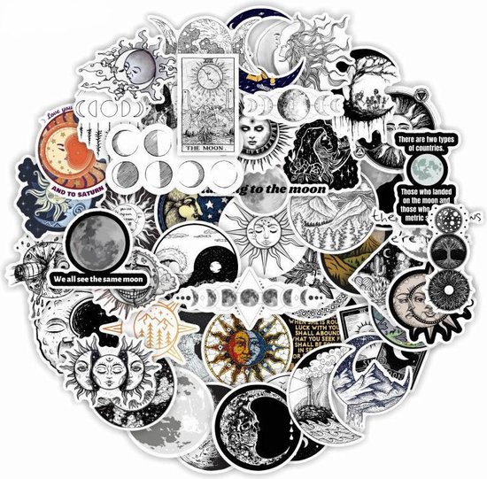 clins d'oeil | Autocollants Lune | Soleil, espace, nuit, planètes | 50 pièces
