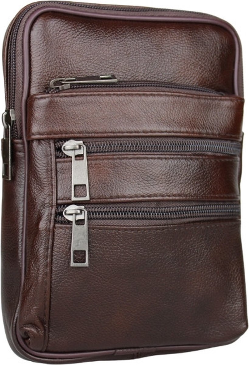 Leren crossbody tas heren bruin - Crossbodytas heren leer - Nektasje - Herentassen schuin - Rugzak schuine schouderband - Slingbag