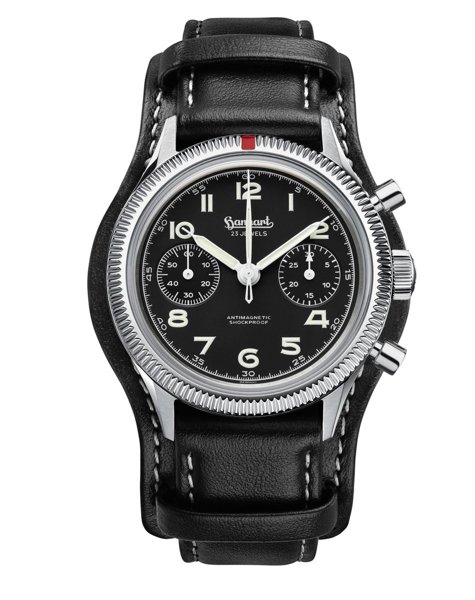 Hanhart horloge 417 ES 1954 - zwarte band - 39 mm