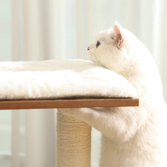 Zoo Krabpaal - kattenkrabpaal met 3 ligvlakken en grot - kattenboom van Hout en sisalstam - wasbare pads van imitatiebont - vintage bruin, wit - 88 cm