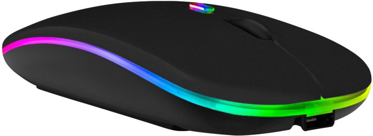 RC Choice Draadloze Computermuis - Draadloos 2.4 GHz USB & Bluetooth 5.2 Verbinding - RGB LED Verlichting - Zwart (Mat)