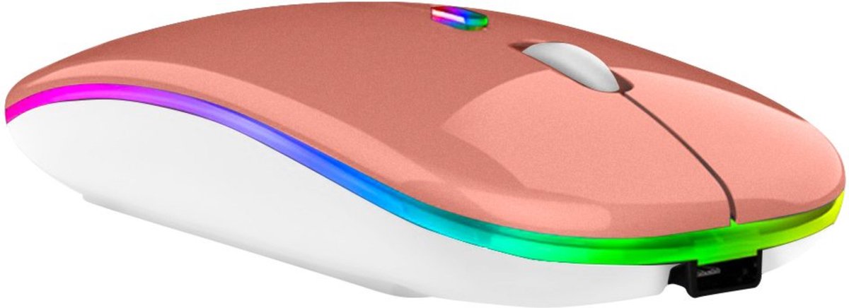 RC Choice Draadloze Computermuis - Draadloos 2.4 GHz USB & Bluetooth 5.2 Verbinding - RGB LED Verlichting - Roze