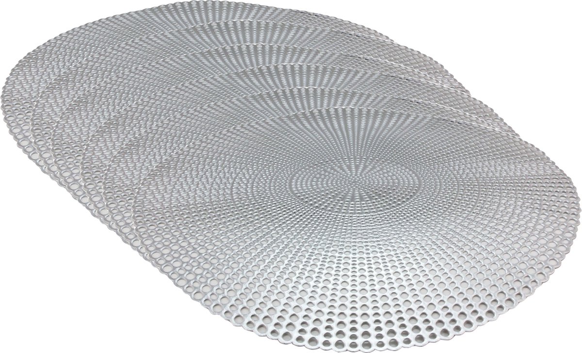 Placemats - D40 cm - rond - zilver - Set van 6x stuks - kunststof