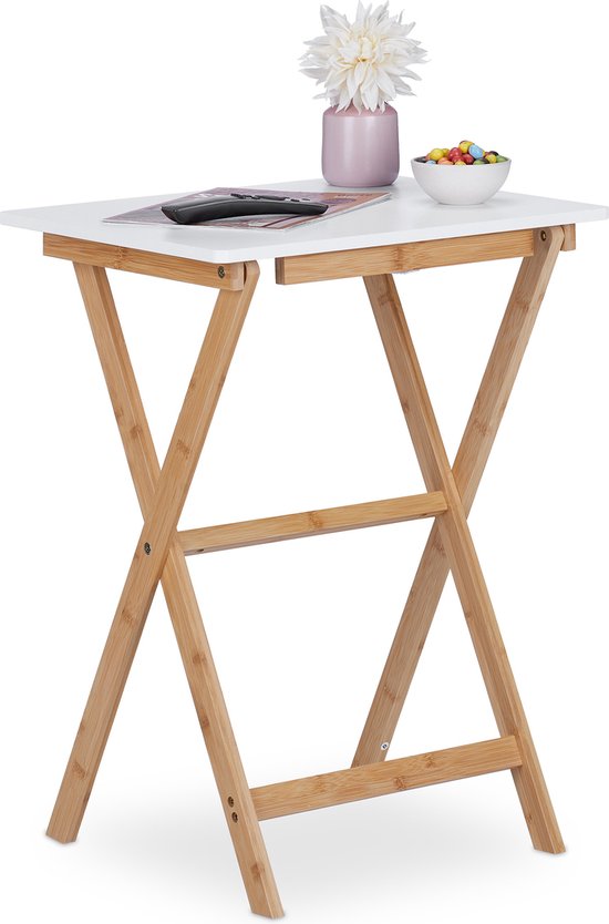 Table d'appoint Relaxdays - bambou - table pliante - 63x47,5x37 cm - table de balcon - nature/blanc