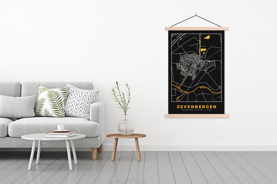Porte-affiche avec affiche 120x180 cm - Affiche scolaire - Zevenbergen - Carte - Plan de la ville - Or - Plan de la ville - Affiche textile - Lattes vierges - Plan de la ville