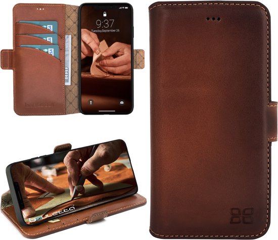 Foto: Bouletta geschikt voor iphone 14 lederen bookcase hoesje burned cognac