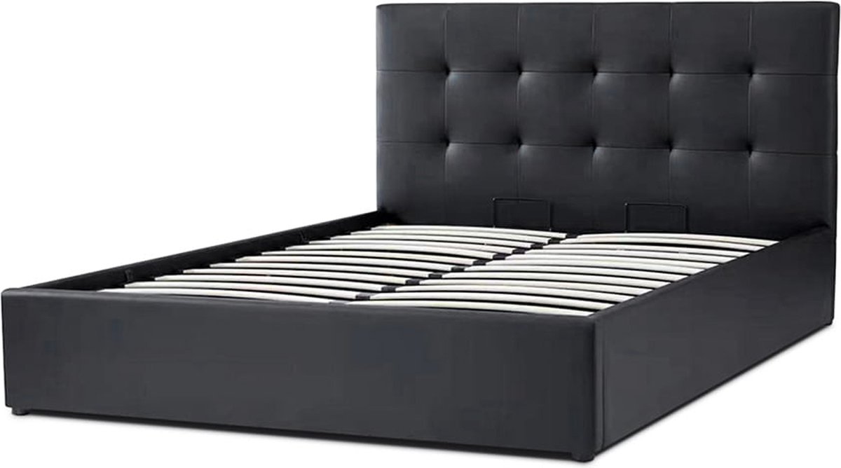 Bed Rianne Zwart - Kunstleer - 160x200cm - Met lattenbodem - Hoogte 95 cm