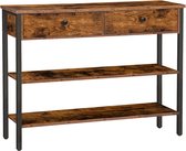 Consoletafel met 2 lades en 2 planken, haltafel , banktafel met stevig metalen frame, voor entree, hal, woonkamer, vintage bruin/zwart - 100 x 24 x 80 cm