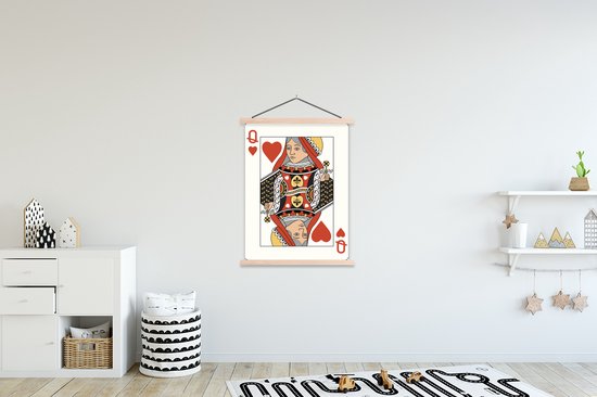 Illustration d'une reine de coeur carte à jouer affiche textielposter lattes blanches 120x160 cm - Tirage photo sur plaque scolaire (décoration murale salon / chambre) XXL / Groot format!