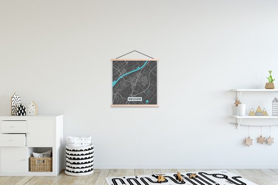 Porte-affiche avec affiche - Affiche scolaire - Reuver - Carte - Plan d'étage - Plan de la ville - 40x40 cm - lattes vierges