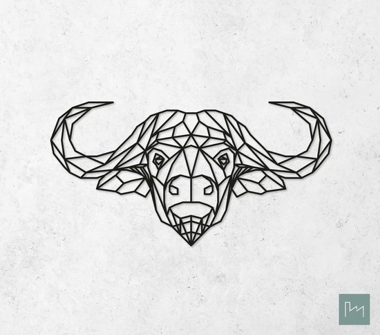 Laserfabrique Wanddecoratie - Geometrische Buffel - Large - Zwart - Geometrische dieren en vormen - Houten dieren - Muurdecoratie - Line art - Wall art