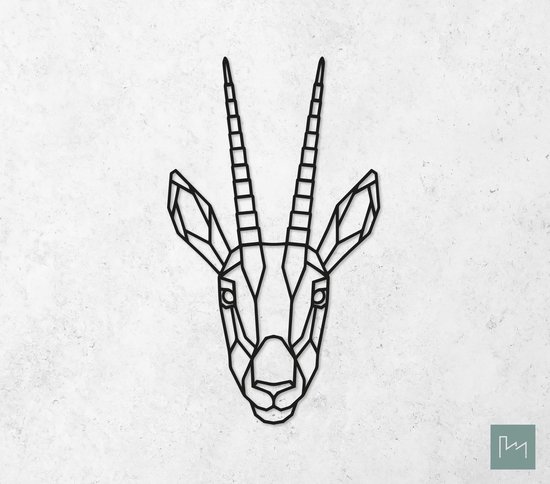 Laserfabrique Wanddecoratie - Geometrische Antilope - XS - Brievenbusformaat - Zwart - Geometrische dieren en vormen - Houten dieren - Muurdecoratie - Line art - Wall art