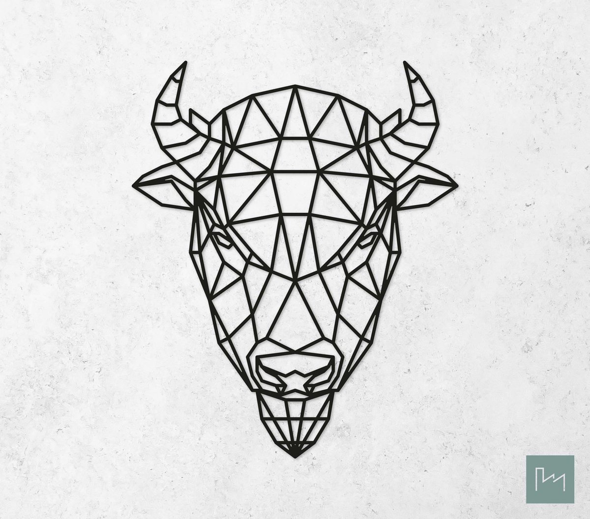 Laserfabrique Wanddecoratie - Geometrische Bizon - Large - Zwart - Geometrische dieren en vormen - Houten dieren - Muurdecoratie - Line art - Wall art