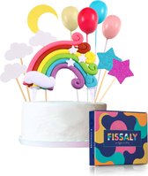 Fissaly® 15 Stuks Regenboog Happy Birthday Taarttopper & Caketopper Set – Taartversiering – Decoratie Topper