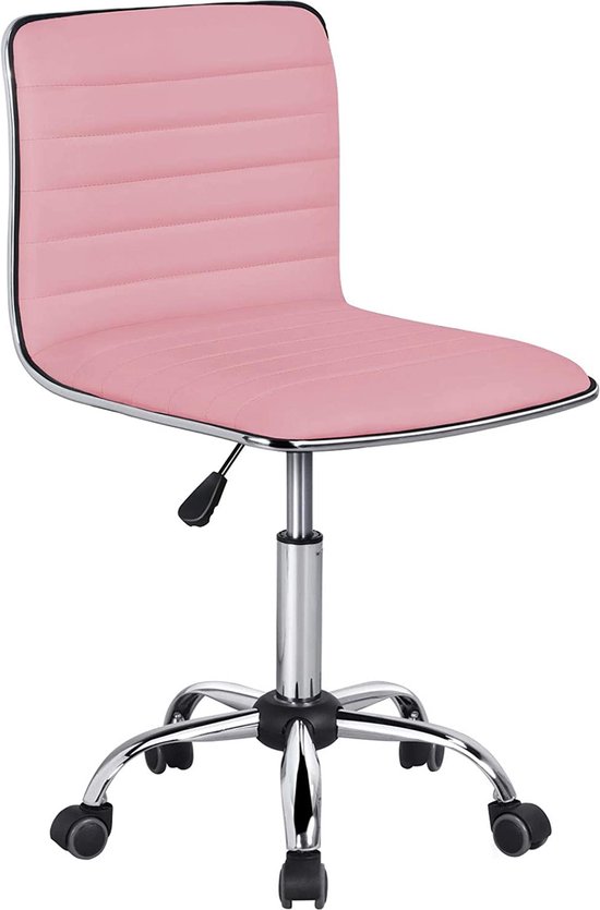 Bureaustoel, ergonomische bureaustoel, draaistoel met wielen, 360 graden draaibaar, computerstoel, in hoogte verstelbaar, kantoorstoel, van kunstleer, roze