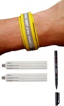SOS Armband Volwassenen Geel - Reflecterend, inclusief Pen en Reservekaartje - Naambandje / ID armband / Sport infobandje / Alarmbandje