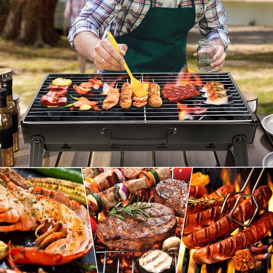 Uten Opvouwbare Smoker Barbecue - Tafel Barbecue - Houtskoolbarbecue - Camping bbq - BBQ Grill - Grilloppervlak (L x B) 35 x 27 cm - Zwart van Uten — afbeelding 2