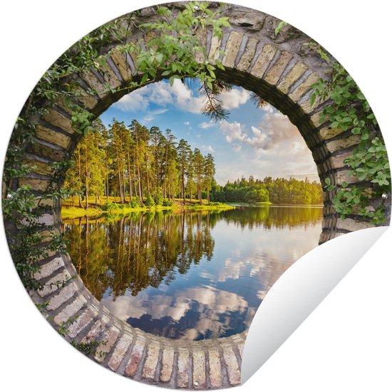 Tuinposter - Doorkijk - Landschap - Raam - Water - Zonsondergang