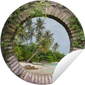 Tuincirkel Palmbomen - Tropisch - Doorkijk - Strand - 150x150 cm - Ronde Tuinposter - Buiten