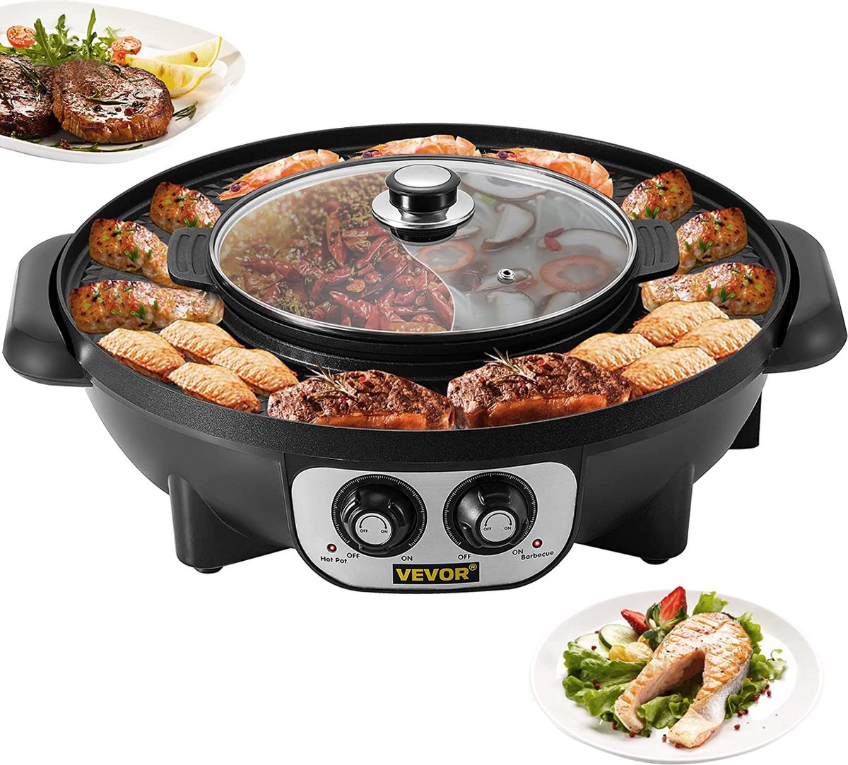 COSTWAY Teppanyaki Grill 90 x 23 cm, Electric Grill Plate 1800 W, Electric Grill with Non-Stick Coating, 6 Wooden Spatulas and Non-Stick Egg Ring, Table Grill Temperature Adjustable
