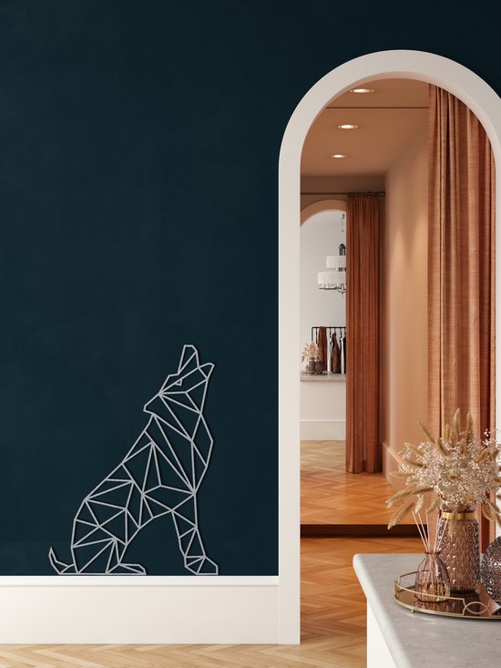 Décoration Murale Tête De Loup Double Face - Métal Noir & Blanc - Pour Intérieur & Extérieur