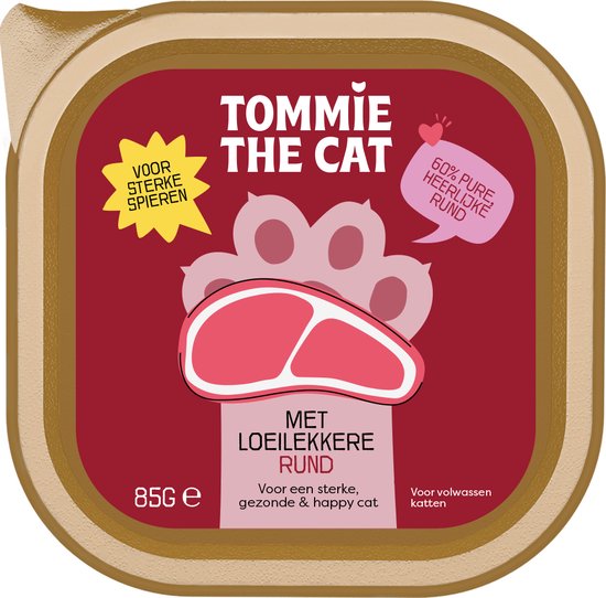 Tommie the Cat - kattenvoer natvoer - verse paté rund - voordeel verpakking - 32 stuks - 85 gram per stuk - zonder suiker en graanvrij