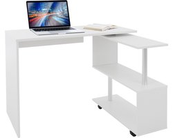 ML-Design hoekbureau draaibaar, bureau L-vorm, hoekcombinatie werkbureau bureautafel computertafel PC tafel, met 4 wielen, wit glanzend, 150x88x75 cm, voor thuis en kantoor