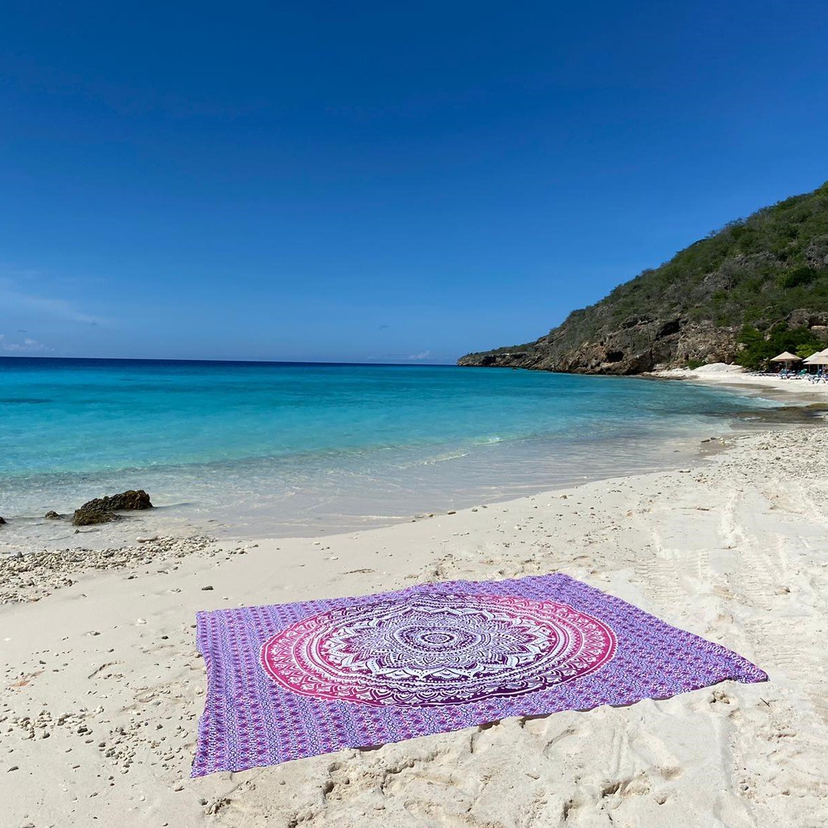 Serviette de plage Bohemida Roundie Mandala 220x240cm - XXL Pink Ombre -  Serviette de