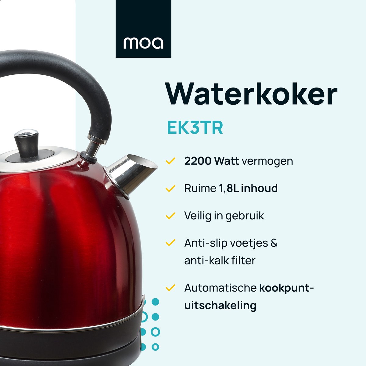 MOA Retro Waterkoker Rood 1,8 liter - Elektrisch - RVS - EK3TR | bol.com
