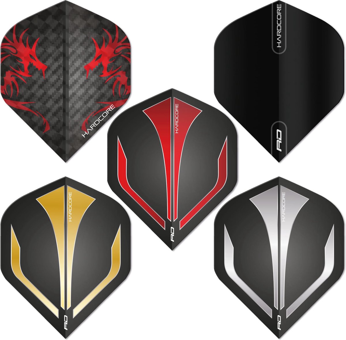 RED DRAGON - Hardcore Geassorteerd Selectiepakket Extra Dikke Dartvluchten - 5 sets per pakket (15 dartvluchten in totaal)