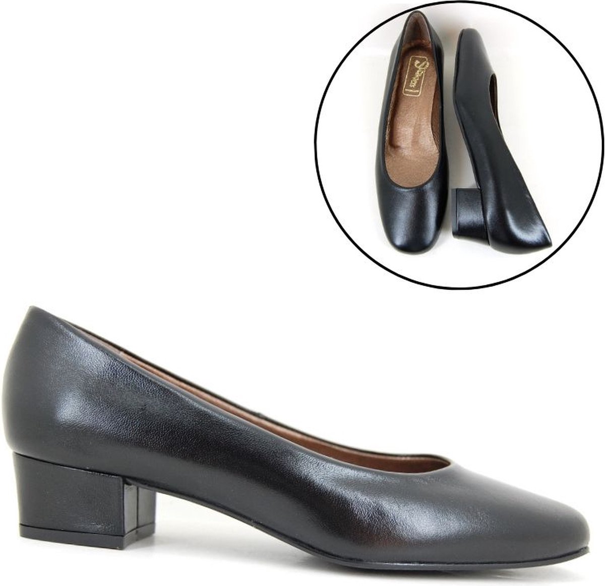 Stravers - Pumps met Lage Hak Maat 35 Zwarte Leren Kleine Maten Business Pumps Dames