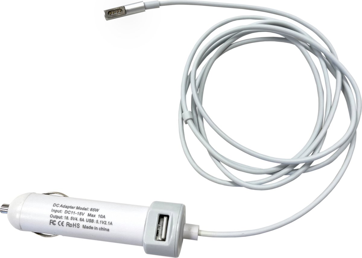 Autolader voor MacBook (type MagSafe 1) met extra USB 2.0 poort