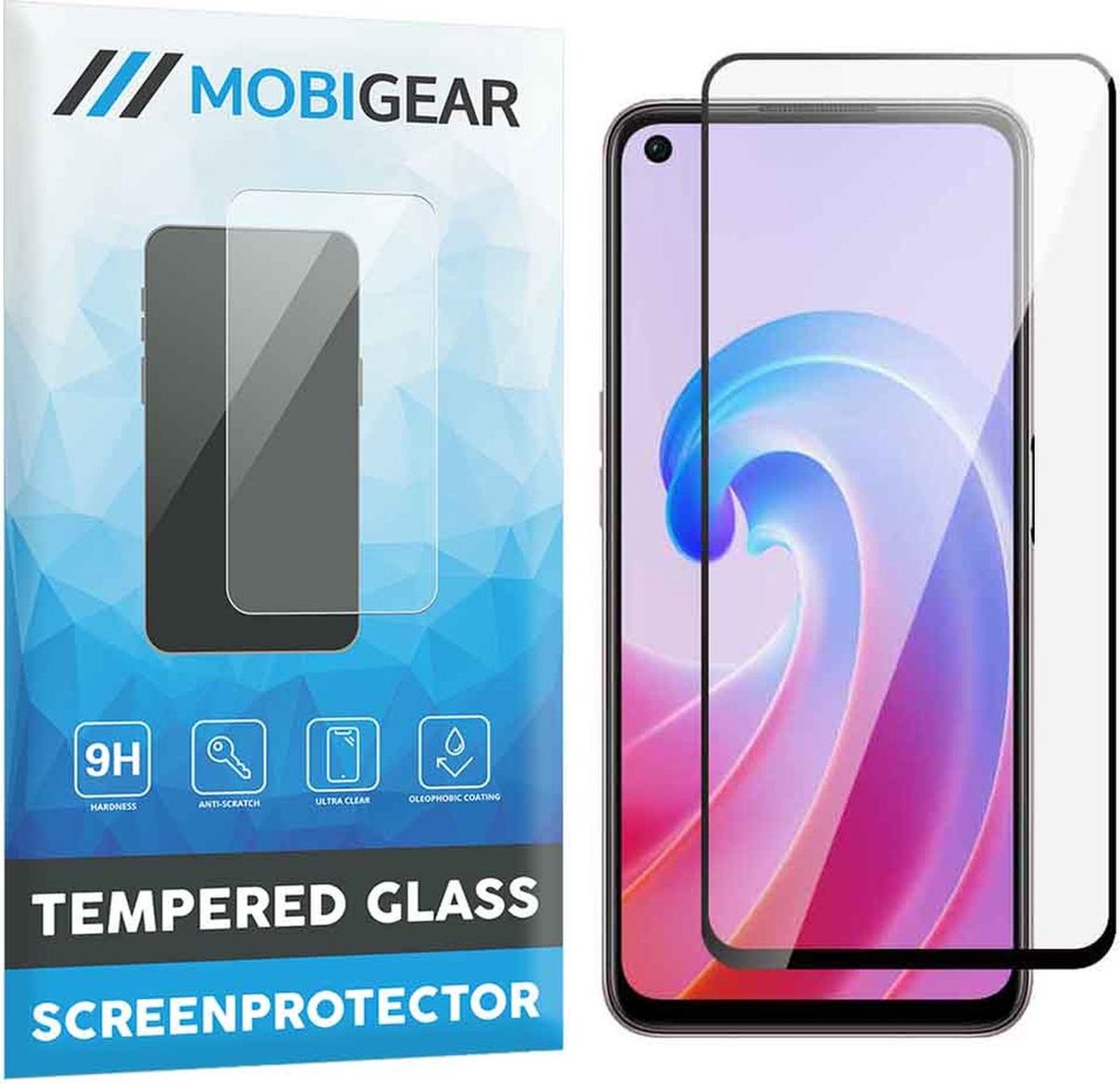 Mobigear Screenprotector geschikt voor OPPO A96 Glazen | Mobigear Premium Screenprotector - Case Friendly - Zwart