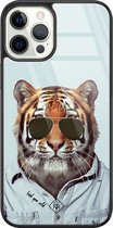 Casimoda® hoesje - Geschikt voor iPhone 12 Pro - Tijger Wild - Luxe Hard Case Zwart - Backcover telefoonhoesje - Blauw
