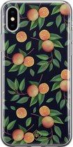 Casimoda® hoesje - Geschikt voor iPhone Xs - Fruit / Sinaasappel - Siliconen/TPU telefoonhoesje - Backcover - Geen opdruk - Zwart