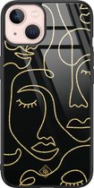 Casimoda® hoesje - Geschikt voor iPhone 13 - Abstract Faces - Luxe Hard Case Zwart - Backcover telefoonhoesje - Zwart