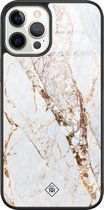 Casimoda® hoesje - Geschikt voor iPhone 12 Pro - Marmer Goud - Luxe Hard Case Zwart - Backcover telefoonhoesje - Goudkleurig