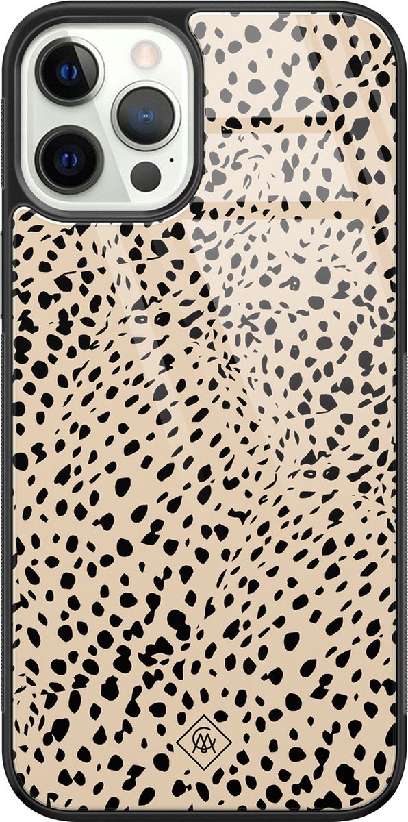 Casimoda® hoesje - Geschikt voor iPhone 12 Pro - Stippen bruin abstract - Luxe Hard Case Zwart - Backcover telefoonhoesje - Bruin/beige