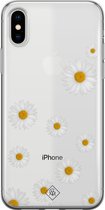 Casimoda® hoesje - Geschikt voor iPhone Xs - Daisies - Siliconen/TPU telefoonhoesje - Backcover - Transparant - Geel