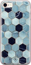 Casimoda® hoesje - Geschikt voor iPhone 8 - Blue Cubes - Siliconen/TPU telefoonhoesje - Backcover - Marmer - Blauw