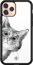 Casimoda® hoesje - Geschikt voor iPhone 11 Pro - Peekaboo - Luxe Hard Case Zwart - Backcover telefoonhoesje - Wit