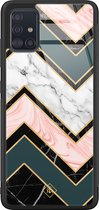 Casimoda® hoesje - Geschikt voor Samsung Galaxy A51 - Marmer Triangles - Luxe Hard Case Zwart - Backcover telefoonhoesje - Multi