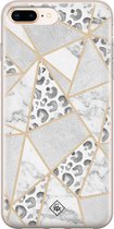 Casimoda® hoesje - Geschikt voor iPhone 8 Plus - Stone & Leopard Print - Siliconen/TPU telefoonhoesje - Backcover - Luipaardprint - Bruin/beige
