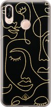Casimoda® hoesje - Geschikt voor Huawei P20 Lite (2018) - Abstract Faces - Siliconen/TPU - Soft Case - Zwart - Geometrisch patroon