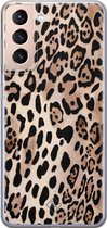 Coque Samsung Galaxy S21 Plus - Golden Wildcat - Coque Souple - Marron/Beige - Coque de Téléphone en Siliconen - Imprimé Léopard - Casimoda