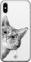 Casimoda® hoesje - Geschikt voor iPhone Xs Max - Peekaboo - Siliconen/TPU telefoonhoesje - Backcover - Kat - Zwart