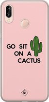 Casimoda® hoesje - Geschikt voor Huawei P20 Lite (2018) - Go Sit On A Cactus - Siliconen/TPU - Soft Case - Roze - Planten
