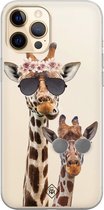Casimoda® hoesje - Geschikt voor iPhone 12 Pro Max - Giraffe - Siliconen/TPU telefoonhoesje - Backcover - Transparant - Bruin/beige